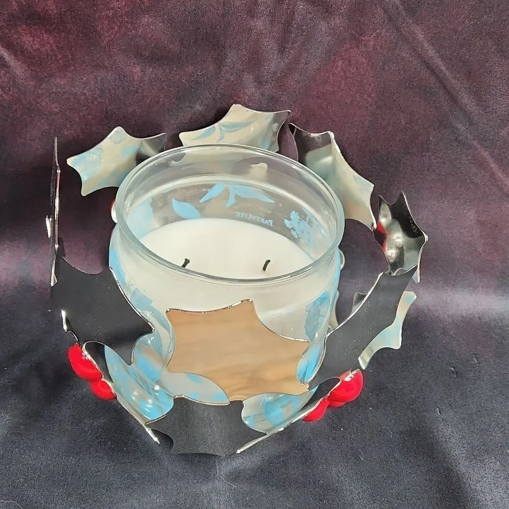 🩵NIB Partylite Silver Modern Holly Jar Candle Holder